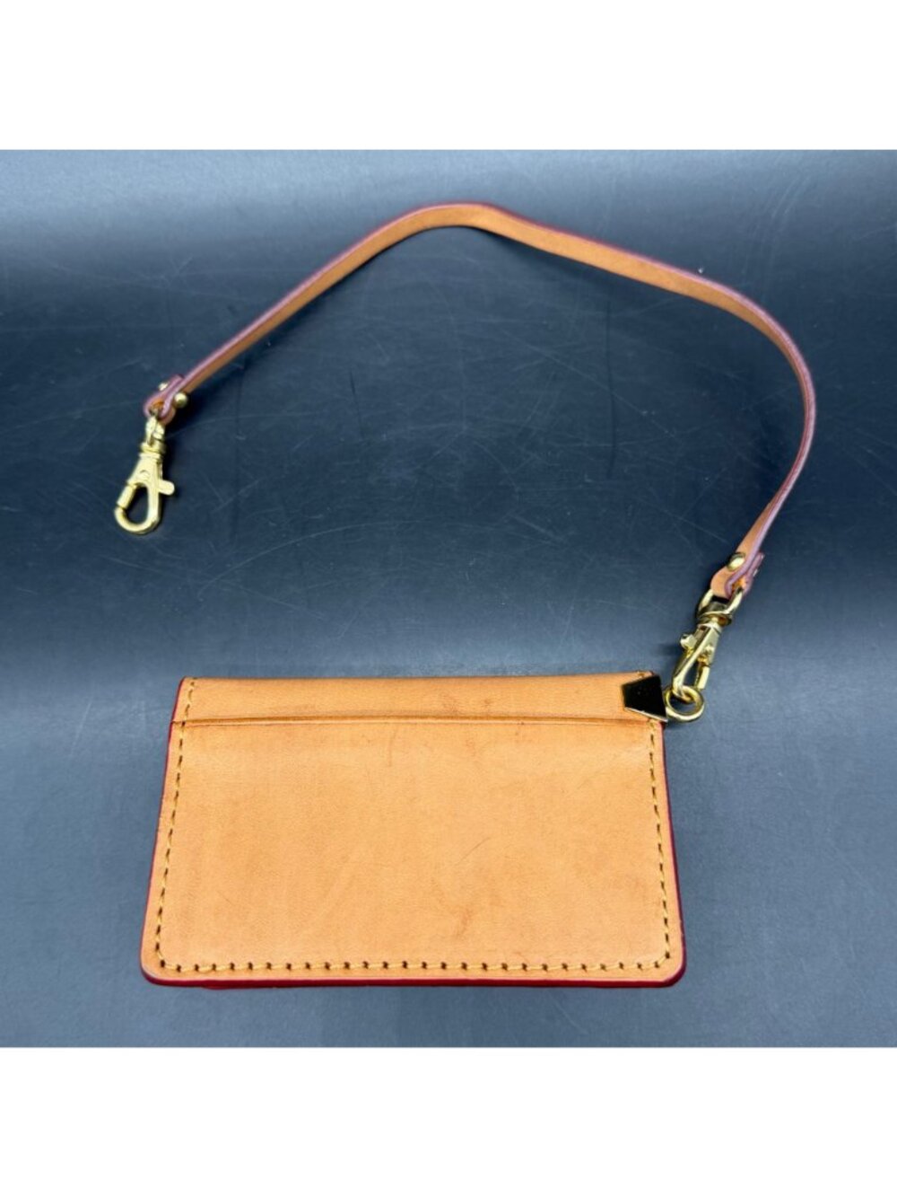 Etienne Aigner Tan Leather Card Case Wallet Wristlet Gold Hardware - Picture 3 of 13
